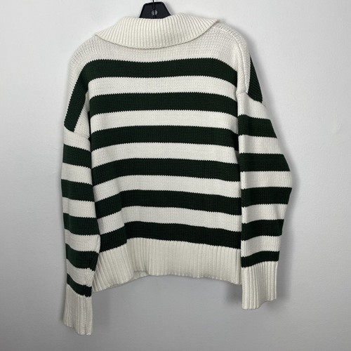 Ann Taylor Weekend Green and Cream Striped V-Neck Sweater Size XL - Picture 2 of 12