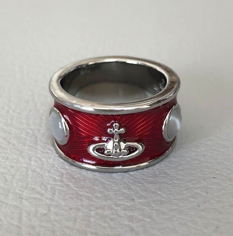 Vivienne Westwood Logo Ring Red Silver Size 7.5-8 L Mens Vivienne Westwood Logo Ring Red Silver Size 7.5-8 L Mens