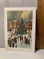 Tarjeta de Navidad Winter Village Str. de colección Escena Grande Decorado Árbol Óxido Artesanal tr