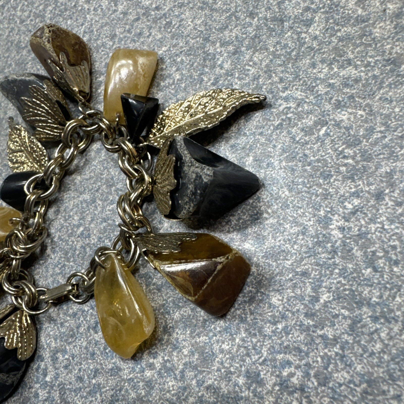 Vintage Bracelet - Rustic Leaf Pattern W Rocks - image 6