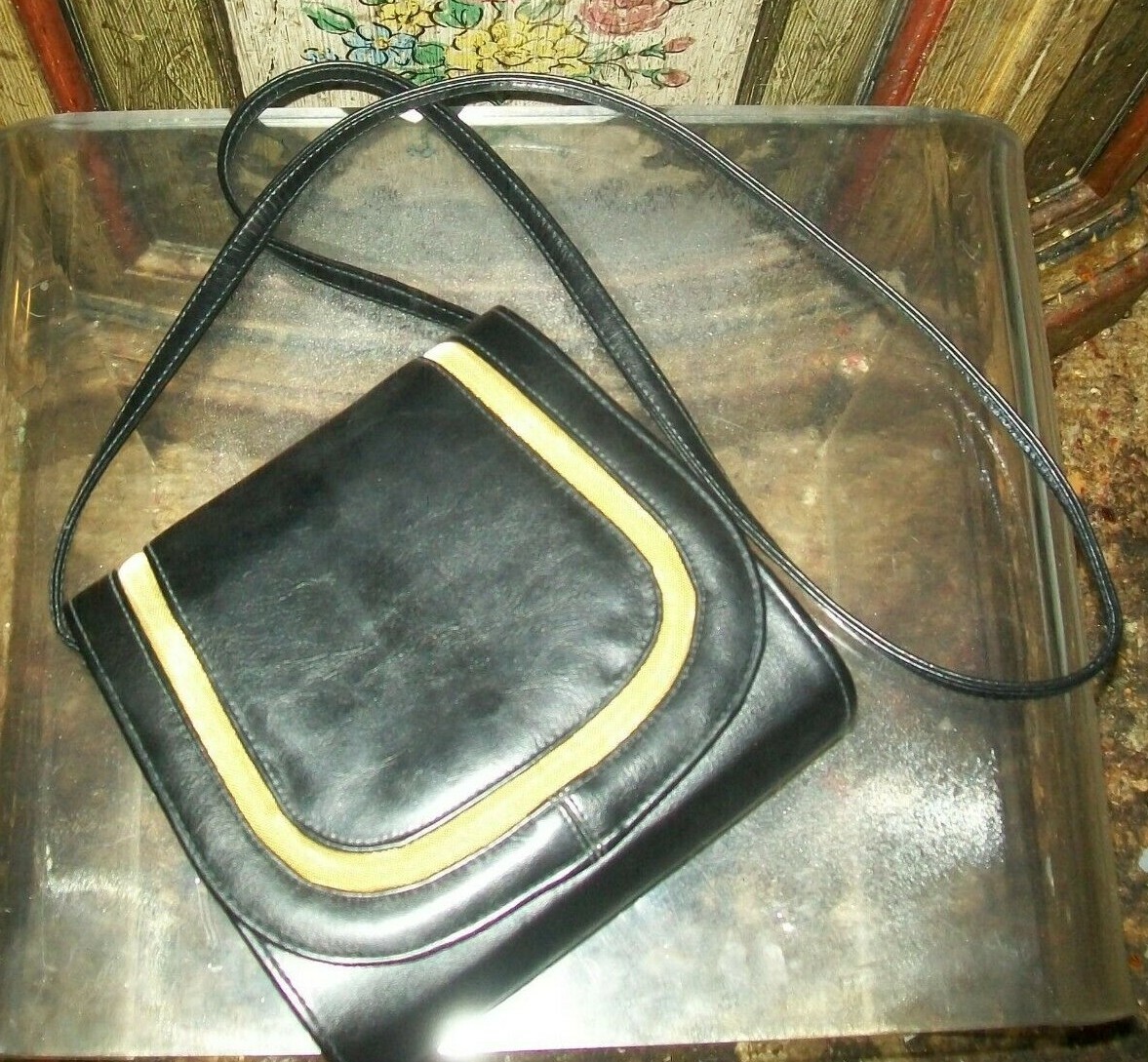 CHATEAU Vintage Black w/Gold Trim Purse/Handbag;Shoulder Strap