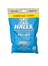 Halls ECONOMY PACK Mountain Menthol SUGAR FREE  70 Cough & Throat Relief Drops