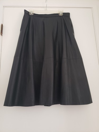 Womens Leather Skirt IT 48 US 12 Italian Black Full Midi Circle