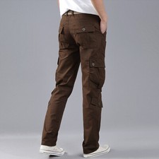 Men Cargo Combat Pants Slim Work Trousers Bottoms Side Pocket Casual