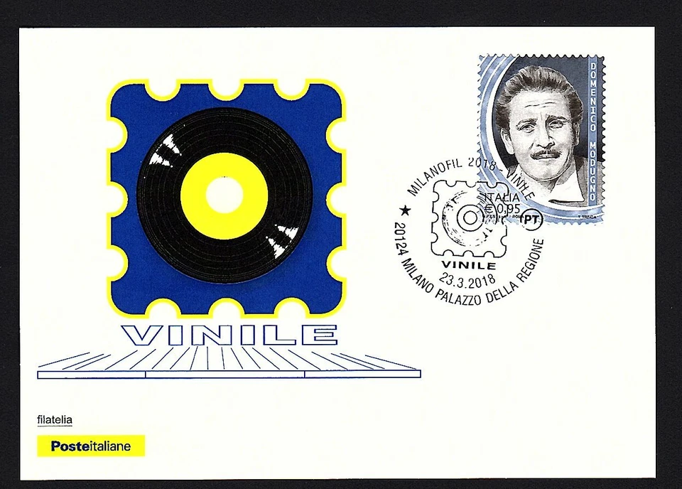 Italia 2018 - Vinile Domenico Modugno - cartolina Poste Italiane/ Milanofil 2018
