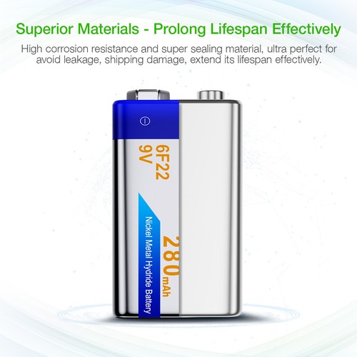 4x 9V Rechargeable batteries Recharge Power NiMH 280mAh Block PP3 Durable - Picture 7 of 10