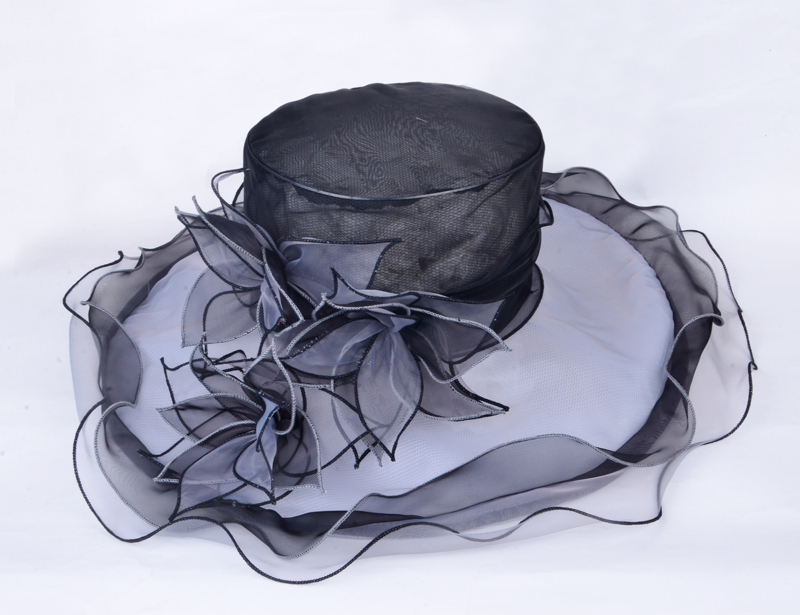 Elegante Cappello da Donna Grigio Nero Giglio Organza Sposa di