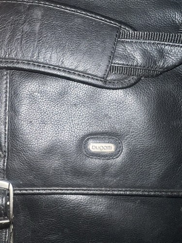 BUGATTI ATTACHE BRIEFCASE TRAVEL BAG BLACK LEATHER SIGNATURE LINING MULTI CPTMTS - Picture 3 of 10