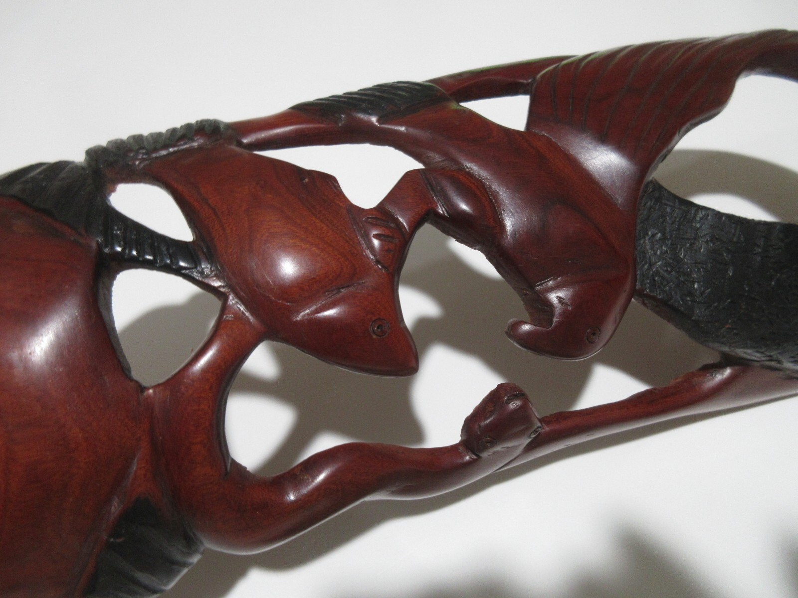 16" Hand Carved African Tribal Mask Ebony Wood Eagle Hunting Fish Snake Original