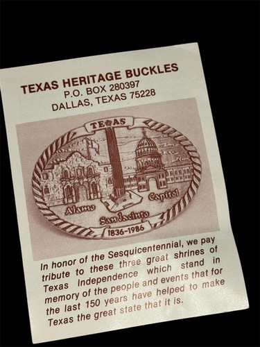 Texas Sesquicentennial Alamo San Jacinto Capital 1836-1986 Belt Buckle Limited - Picture 4 of 4
