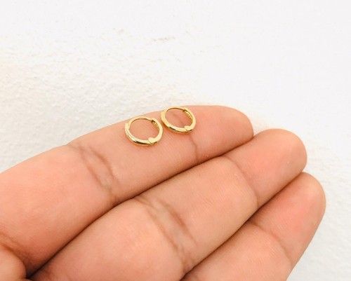 Aretes Argollas Arracadas Pequeñas de Oro Real 14K Para Mujer/Hombre  8.5x9.1mm. | eBay