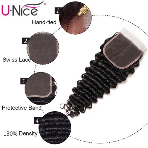 UNice Malaysian Loose Deep Wave 3 Bundles with Lace Closure Human Hair Extension - Picture 5 of 12