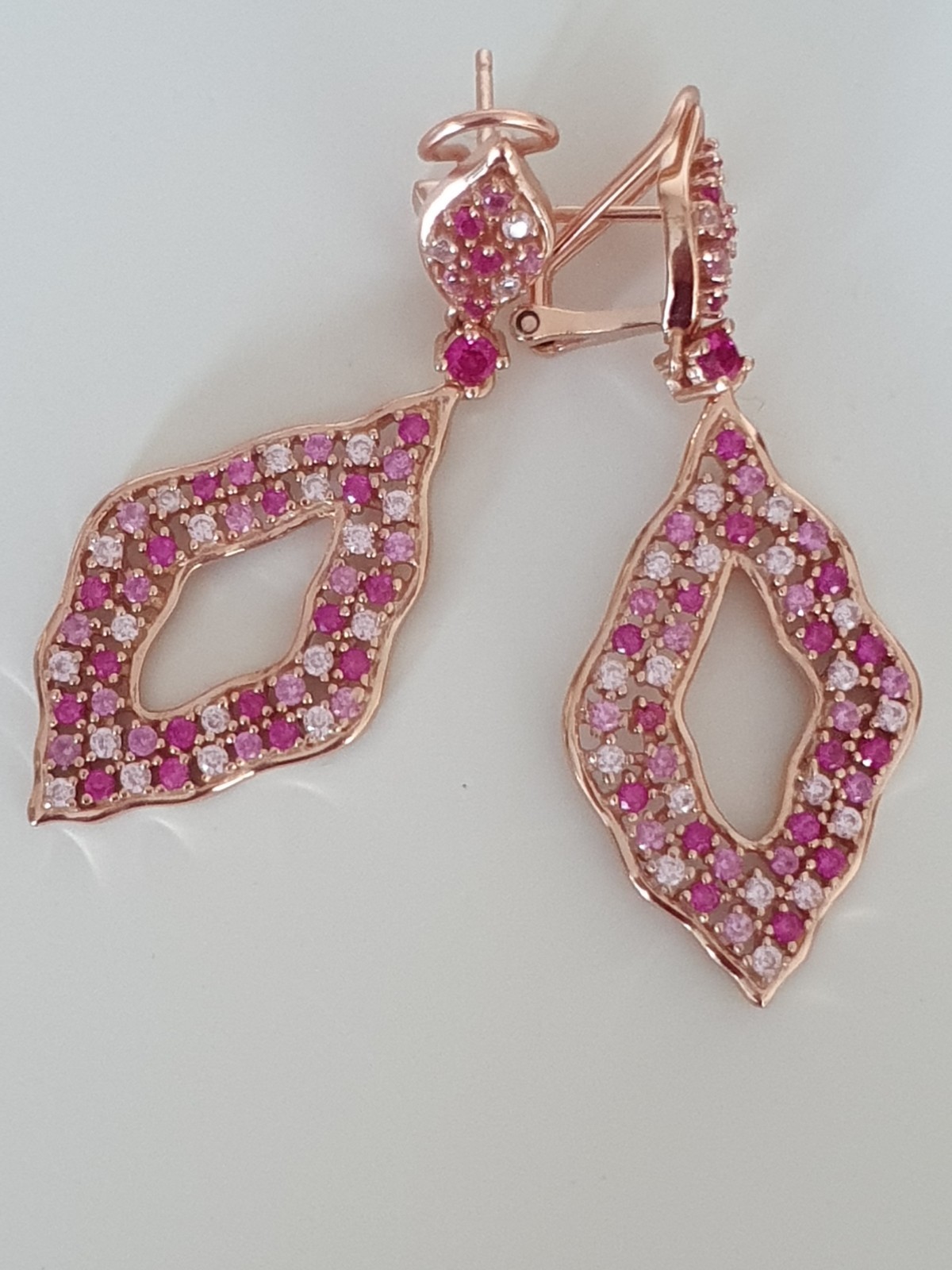 Pink Sapphire And Ruby Large Dangle Drop Earrings… - image 2