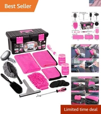 Versatile 17-Piece Pink Car Cleaning Kit - Perfect for Small & Medium Vehicles