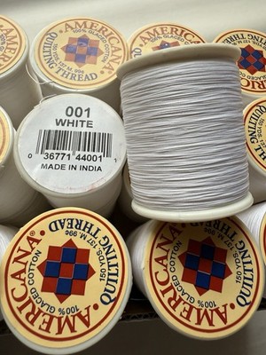 1 Case: 30 Spools - WHITE Americana Quilting Thread 150 Yds 100% Glacéd Cotton