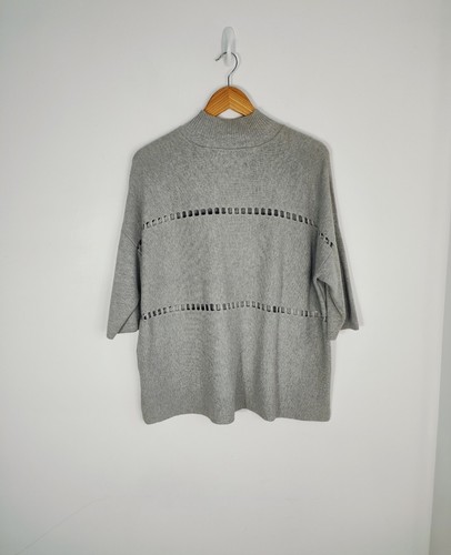 French Connection Size XS Jumper Womens Grey 3/4 Sleeve Relaxed Fit Cotton - Picture 4 of 7