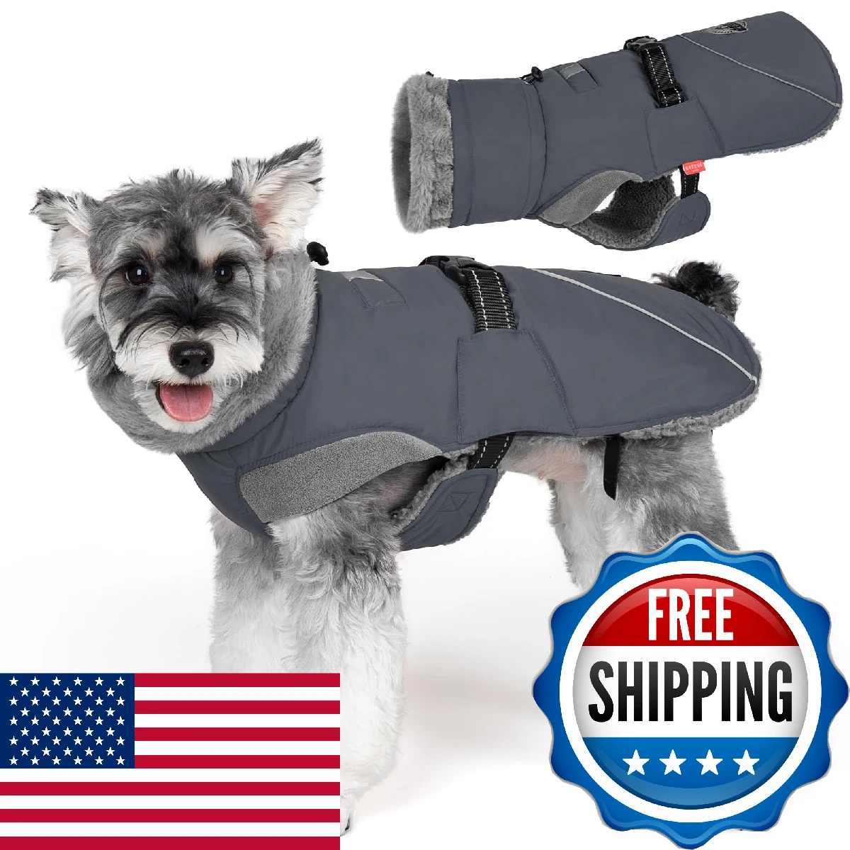 KYEESE Waterproof Dog Coat, Windproof Warm Winter Jacket with Thick Fleece Lined