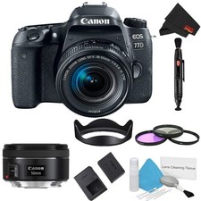 Canon EOS 77D DSLR Camera 18-55mm Lens Bundle w/ 3 Piece Filter Kit  50mm Lens