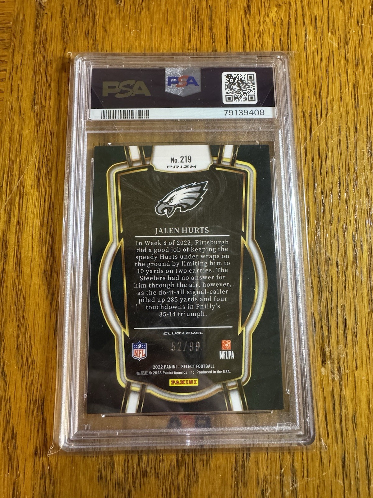 Jalen Hurts Select Blue Prizm Club Level PSA 10 /99 And Premier Level PSA 9 /149 view 3