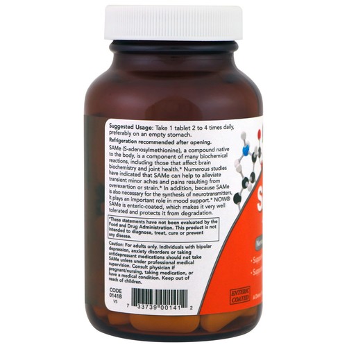 Now Foods SAMe 400 mg 60 Tablets GMP Quality Assured, Vegan, Vegetarian - Picture 3 of 3