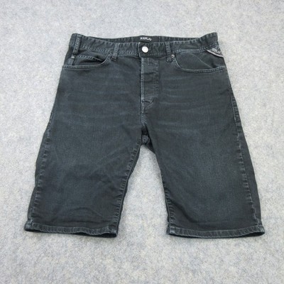 Replay Shorts Mens W30 Black Denim RBJ 901 MA981 Stretch Button Fly Summer 8226