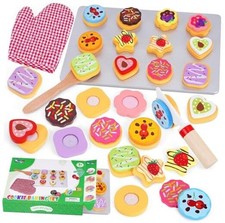 Slice and Bake Wooden Cookie Play Food Set for Kids Kitchen - Toy Food