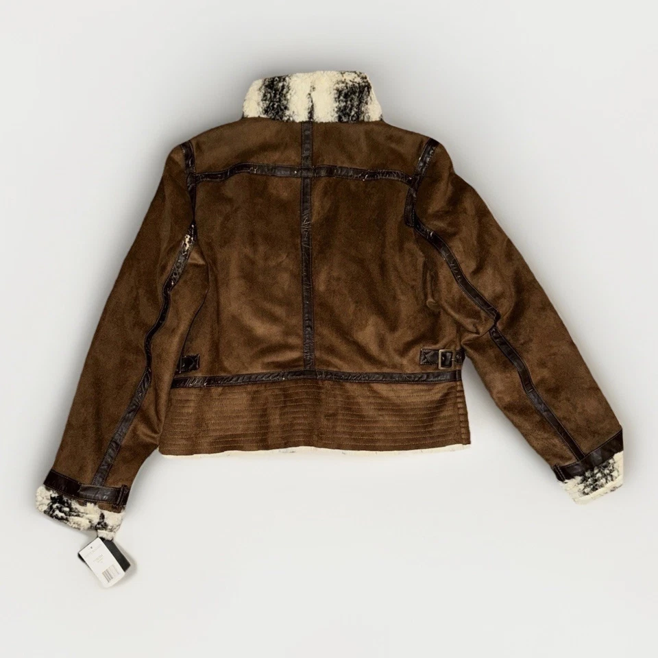 NUEVA Chaqueta Steve Madden Mujer XL Marrón Imitación Gamuza Piel Forrada Moto Bomber Damas Foto 2 de 4