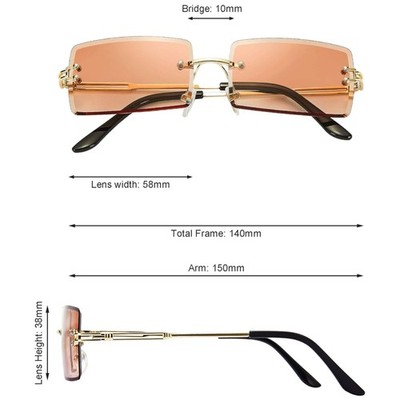 Retro Rimless Rectangle Sunglasses Set