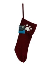 Humane Society Red White Dog Cat Paw Print Christmas Sweater Stocking 26" NEW