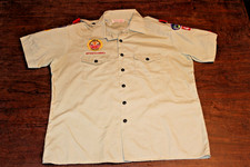 Boy Scouts of America BSA Men's Shirt Tan X-Large XL Sewn Patches Short Sleeve