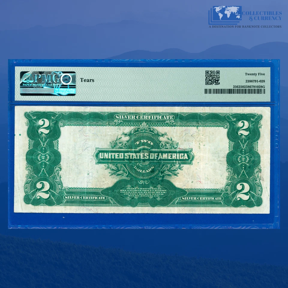 Fr.256 1899 $2 Two Dollars Silver Certificate MINI PORTHOLE, PMG VF 25 #82622 - Image 2 of 3