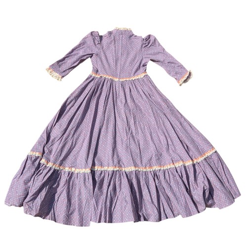 Homemade Prairie Dress Floral Lace Trim Ruffle Hem Long Sleeve Girl's Large - Picture 6 of 6