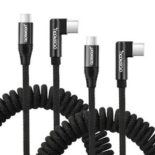 USB C to USB C Coiled Cable 3FT, 2 Pack 90 Degree USB C Charger Cable for Car...