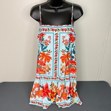 SHEIN Dress Womens 6 Blue Floral Tropical Ruffle Hem Spaghetti Strap Mini