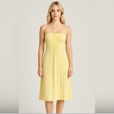 Vintage Guess Light Yellow Y2K Babydoll Halter Summer Dress Size XS