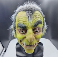 Green Orc Goblin Mask Latex Full Head Scary Monster Ogre Demon with Grey Hair