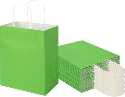 50 Pack 8x4.75x10 Inch Medium Grass Green Kraft Paper Bags with Handles Bulk,