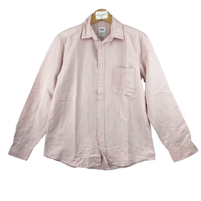 Zara Chemise Homme M Rose Clair Relaxed Fit Coton Manches Longues Casual Chic - Photo 1/4