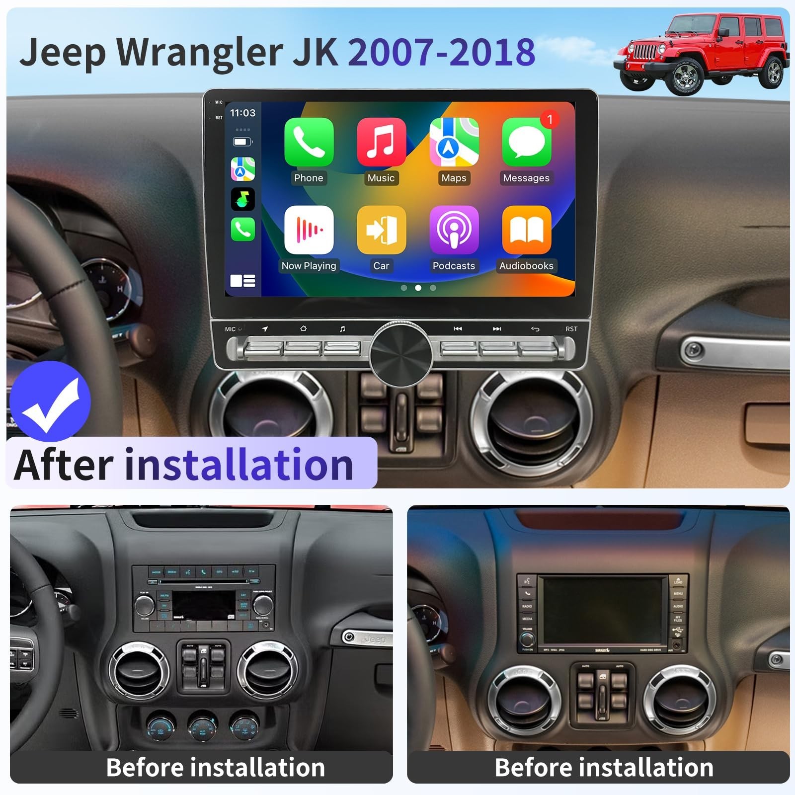Car Radio for Jeep Wrangler JK 2007-2018 Dodge Ram 1500/2500/3500 2009-2012 J... thumbnail 2