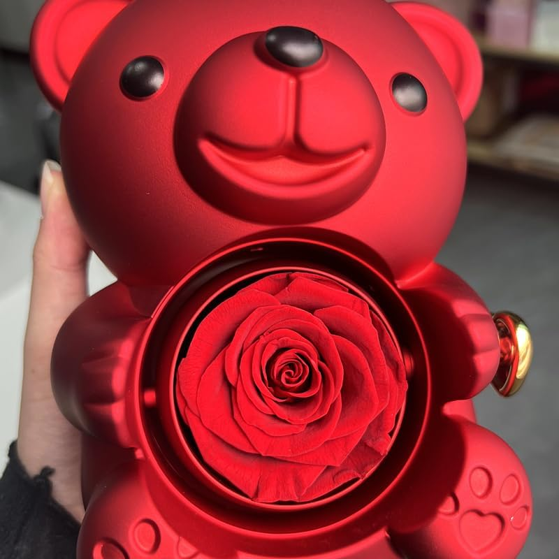 RIYOVA Eternal Rose Teddy Bear Gift Box for Special Occasions Red RIYOVA Eternal Rose Teddy Bear Gift Box for Special Occasions Red