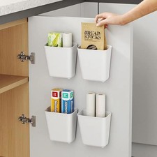 4 Piece Kitchen Cabinet Door Storage Box,Self Adhesive Wall Mounted Storage B...