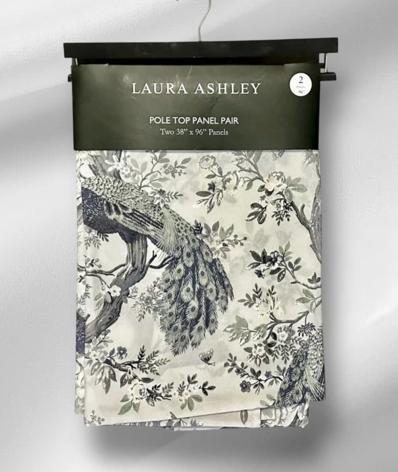 2 Laura Ashley Belvedere Peacock Window Curtains Panel Drapes 38 x 96” Panels - Image 2 of 4