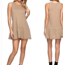 Free People Brittany Tunic Dress Peplum Tank •XS• Cotton Warm Stone Brown Tan