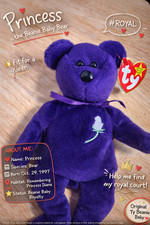 Ty Beanie Baby Princess Diana Bear 1997 Purple White Rose w/ Tag Vintage Collect