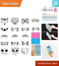 Reusable Face Paint Stencil Set with Brushes - 31 Pieces for Kids' Creativity
