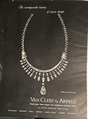 1950 Van Cleef & Arpels  Diamond necklace Pendant Ring Vintage Jewelry ad