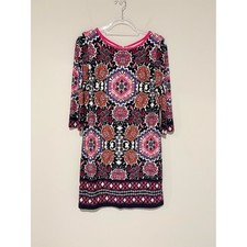 Eliza J Womens Multicolor Abstract 3/4 Sleeve Round Neck Shift Dress Size 12P