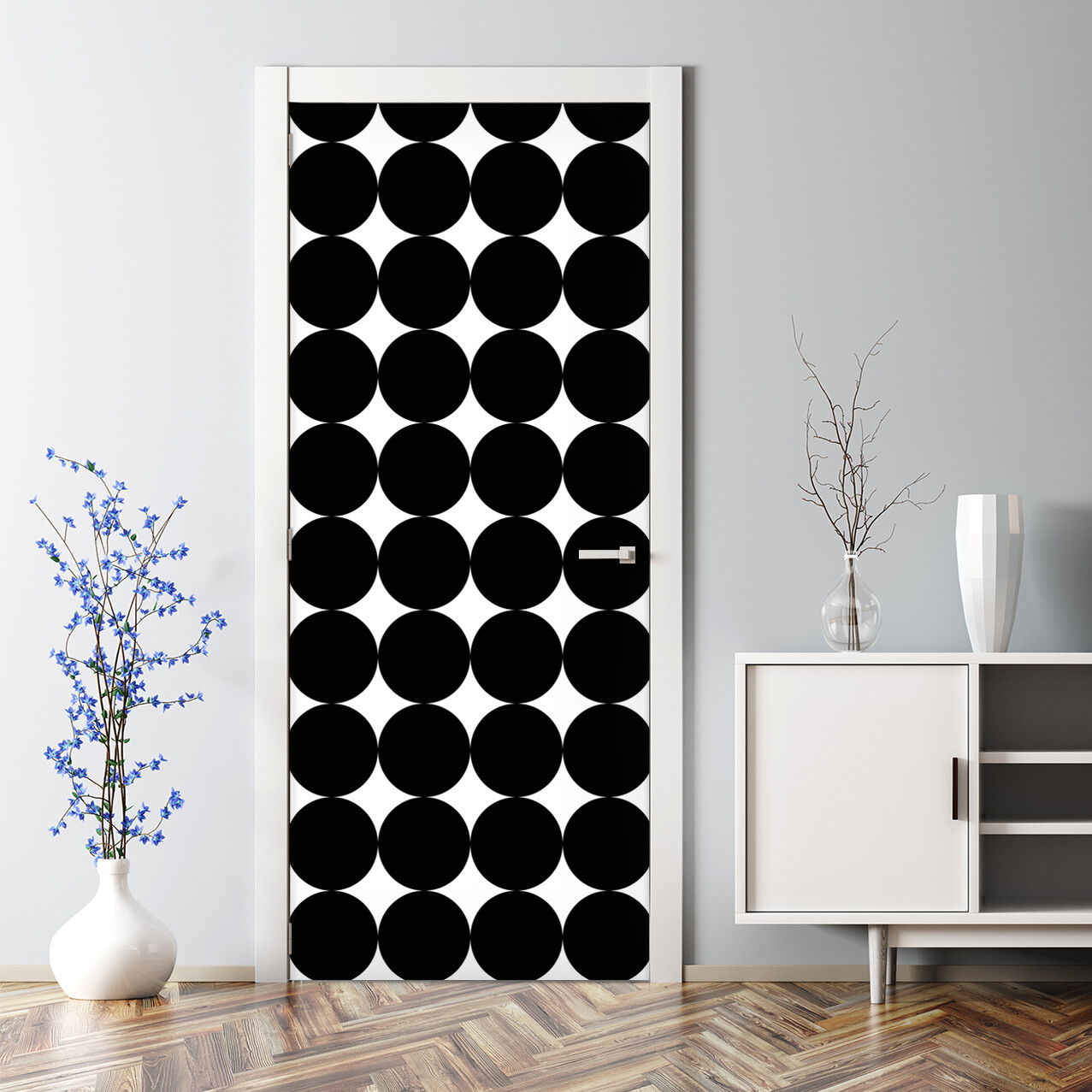 Black Giant Dots Dot Pattern Black and White Bubble Free Door sticker Modern