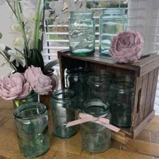 Vintage Aqua Vintage Jam Preserve Jars, Wedding Glass Vase Storage Jar x 1