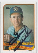 1989 Topps #344 Tom Trebelhorn Brewers Signed Auto IP Free Shipping!